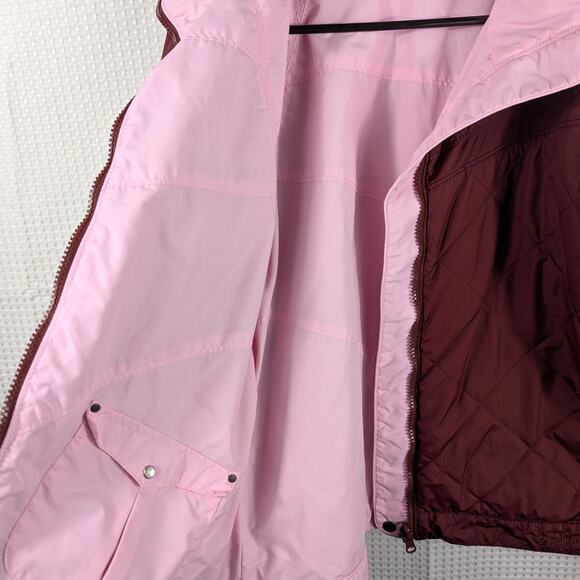Columbia Women’s M Maroon Quilted Jacket Pink Lining Lightweight Insulated Coat - Picture 7 of 7